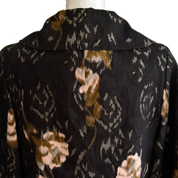 Bandolino Blazer Jacket Black Peach Brown Floral Metallic Wide Collar Size 10 - Picture 6 of 12